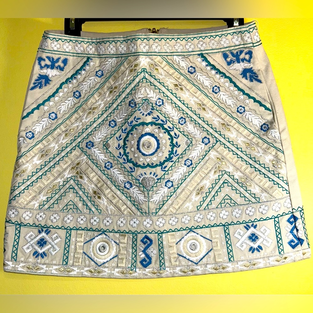 Anany Embroidered Skirt w/ Blue,Green,Metallic Gold & Silver Threading Small/38
